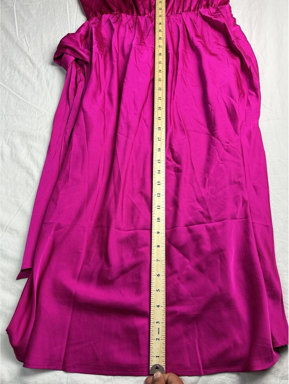 💖 Express Hot Pink Satin Wrap Midi Dress NWT Women M 11-14 💖 - Picture 8 of 10